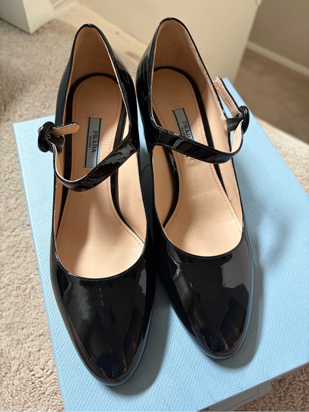 Prada Black Patent Leather Mary Jane Heels